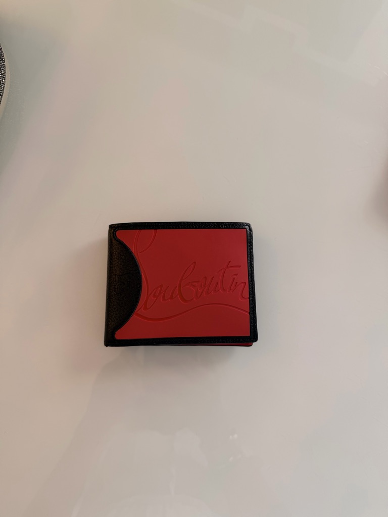 Christian Louboutin Red & Black Leather Card Holder With Embossed Logo